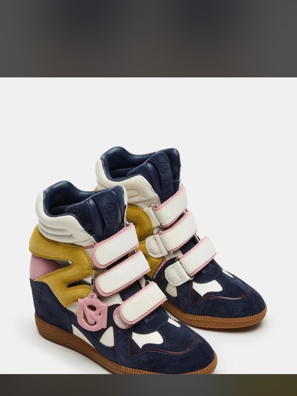 Steve Madden Navy Pink White Suede Wedge Sneakers
